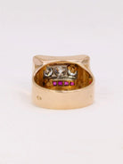 Bague tank or rose diamants rubis - Castafiore