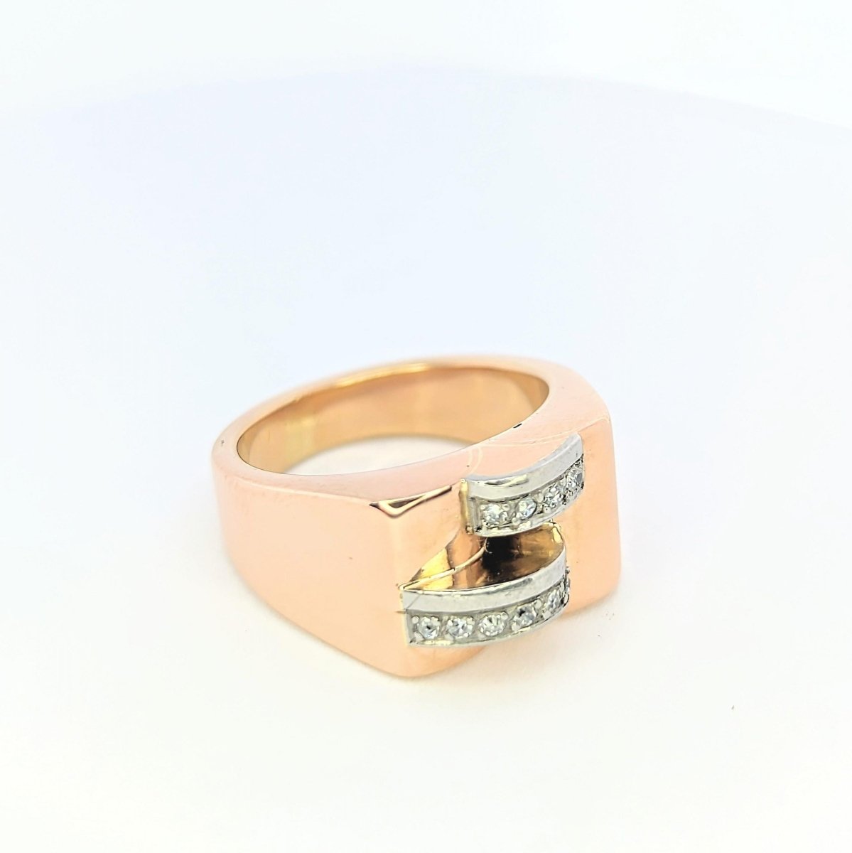 Bague Tank or rose et diamants - Castafiore