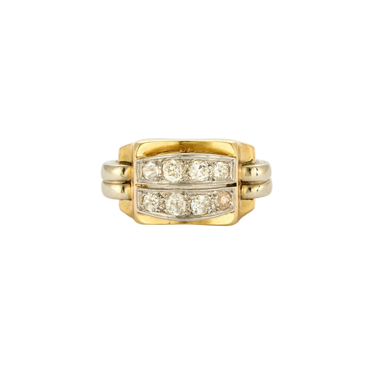 Bague Tank pont en or jaune et platine avec diamants - Castafiore