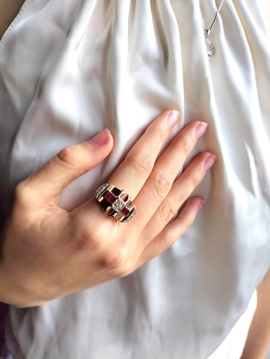 Bague Tank rubis diamants - Castafiore