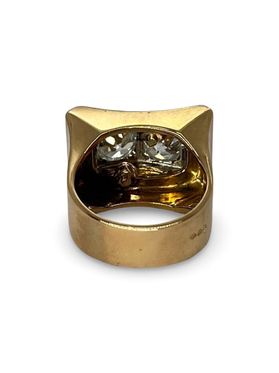 Bague Tank Vintage or rose et diamants 1,80 ct - Castafiore