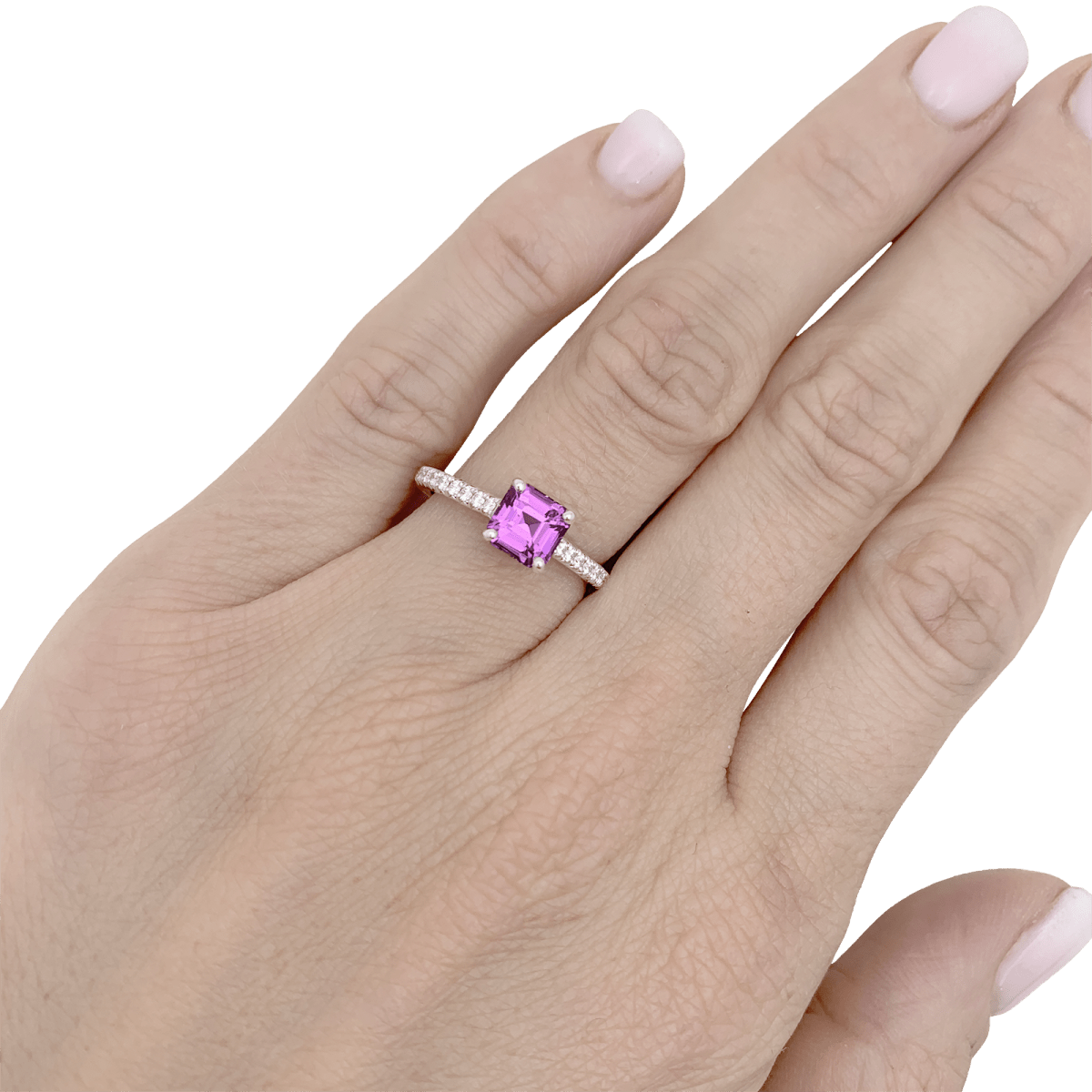 Bague TIFFANY & CO, "Novo" platine, saphir rose et diamants - Castafiore