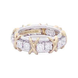 Bague Tiffany & Co. "Sixteen Stones Jean Schlumberger" or jaune, platine, diamants. - Castafiore