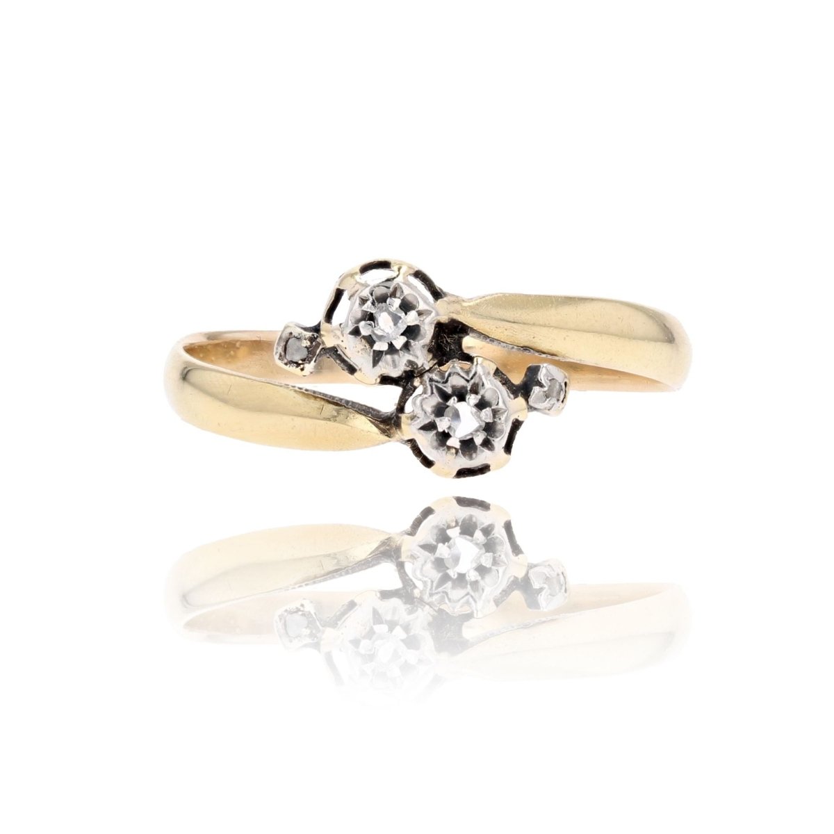 Bague Toi et Moi ancienne en or jaune et diamants - Castafiore