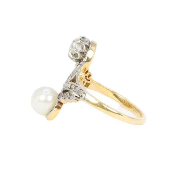 Bague toi et moi Belle - Epoque en or blanc, diamants et perle - Castafiore