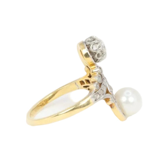 Bague toi et moi Belle - Epoque en or blanc, diamants et perle - Castafiore