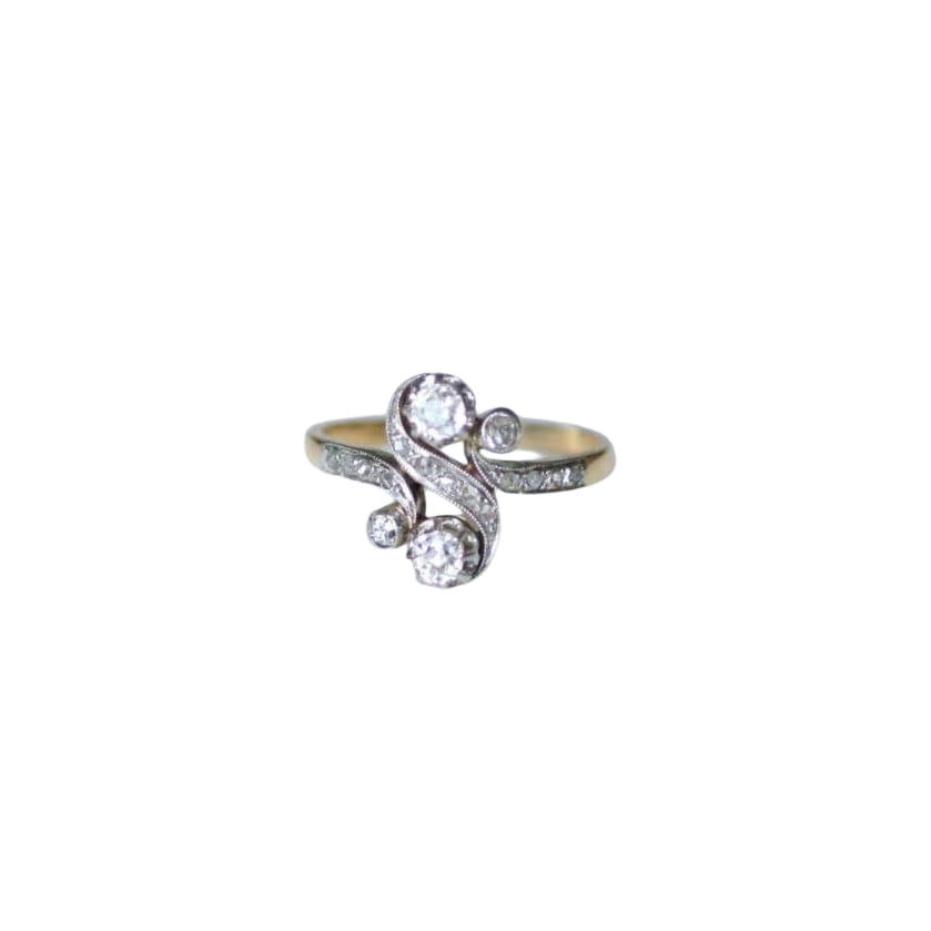 Bague Toi et Moi Diamants 0,55 Ct sur Or et Platine Belle Epoque - Castafiore