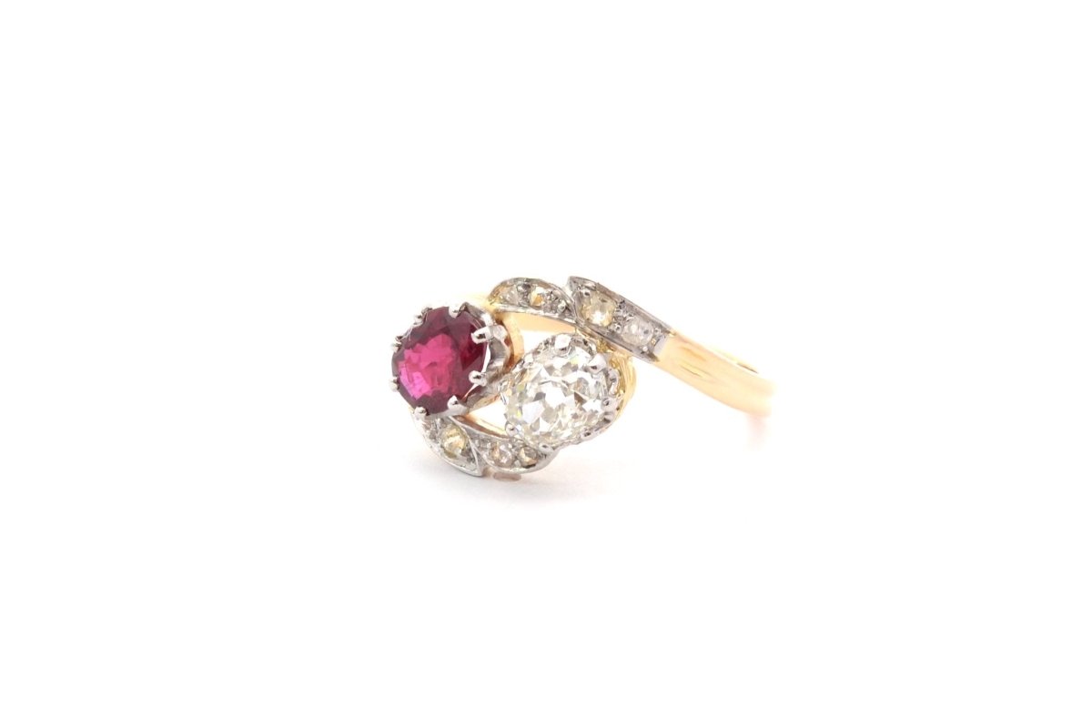 Bague Toi et Moi Diamants et Rubis en Or 18k - Castafiore