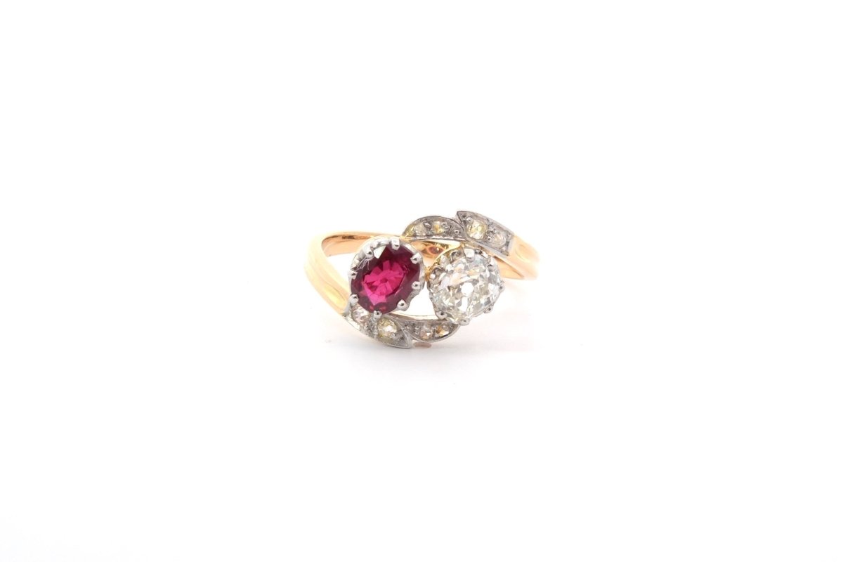 Bague Toi et Moi Diamants et Rubis en Or 18k - Castafiore