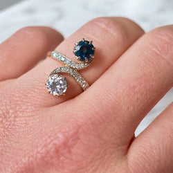 Bague Toi et Moi Diamants et Saphir, Belle Époque - Castafiore