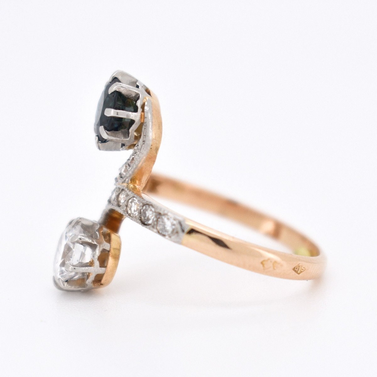 Bague Toi et Moi Diamants et Saphir, Belle Époque - Castafiore