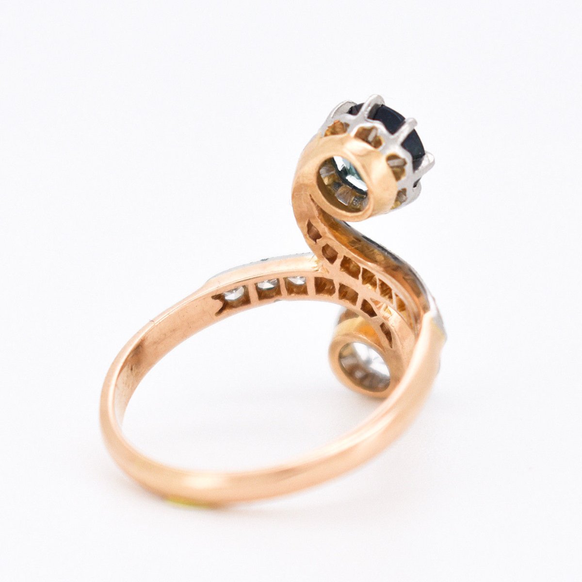 Bague Toi et Moi Diamants et Saphir, Belle Époque - Castafiore