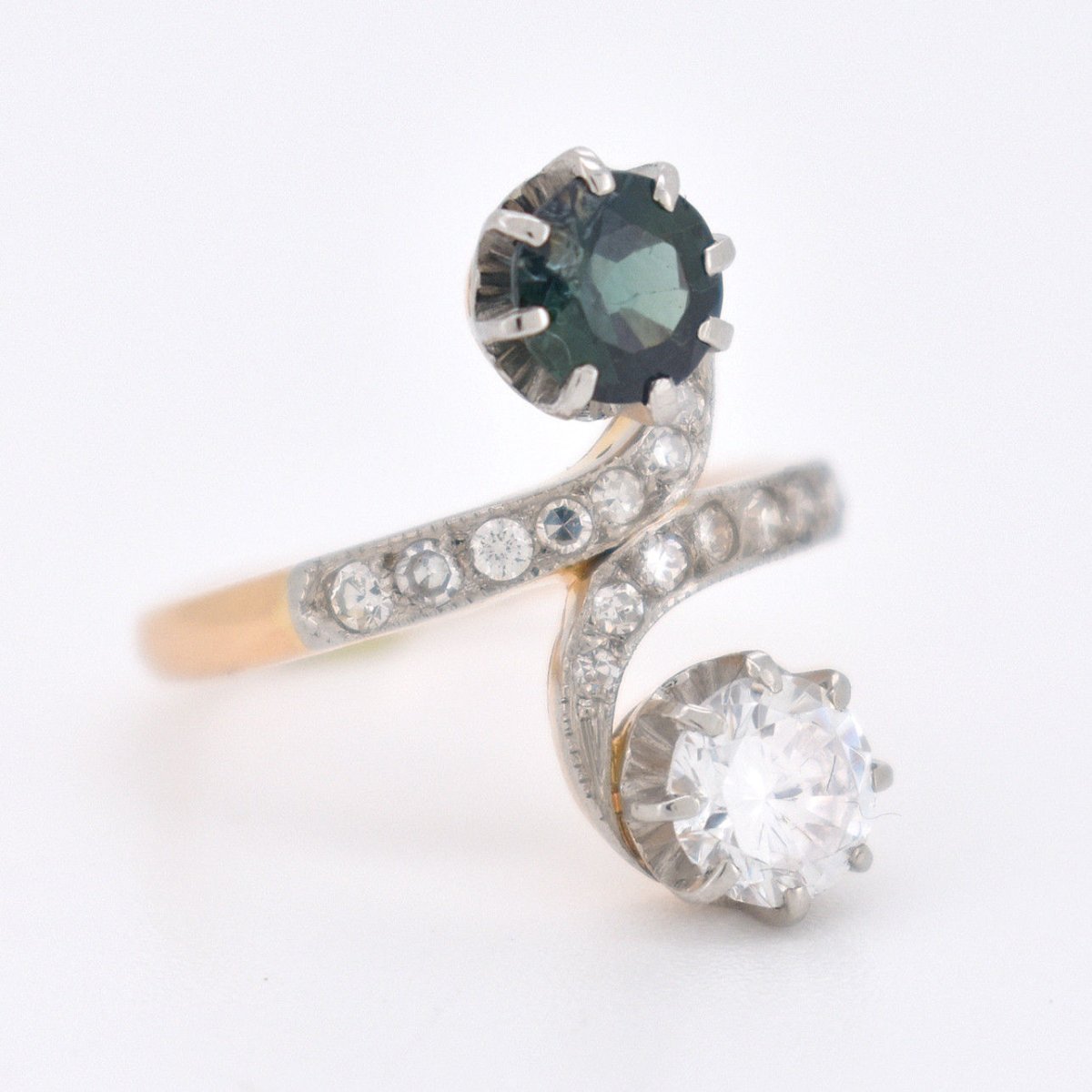 Bague Toi et Moi Diamants et Saphir, Belle Époque - Castafiore