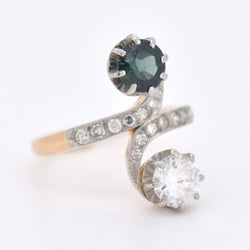 Bague Toi et Moi Diamants et Saphir, Belle Époque - Castafiore