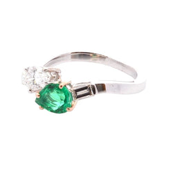 Bague Toi et Moi en or blanc, émeraude et diamants - Castafiore