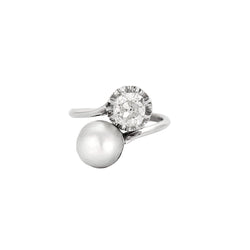 Bague Toi et Moi en or blanc, perle, et diamant - Castafiore