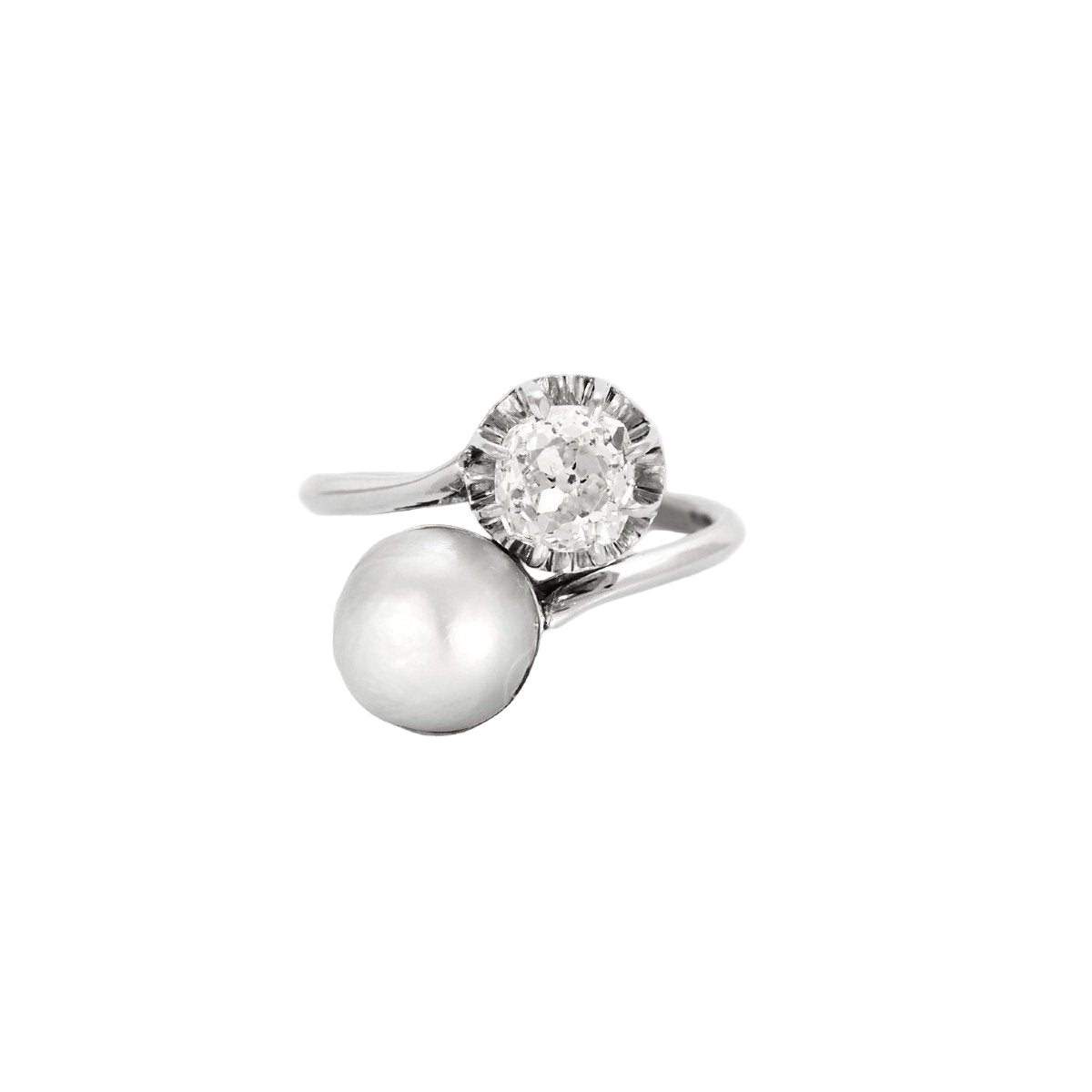 Bague Toi et Moi en or blanc, perle, et diamant - Castafiore