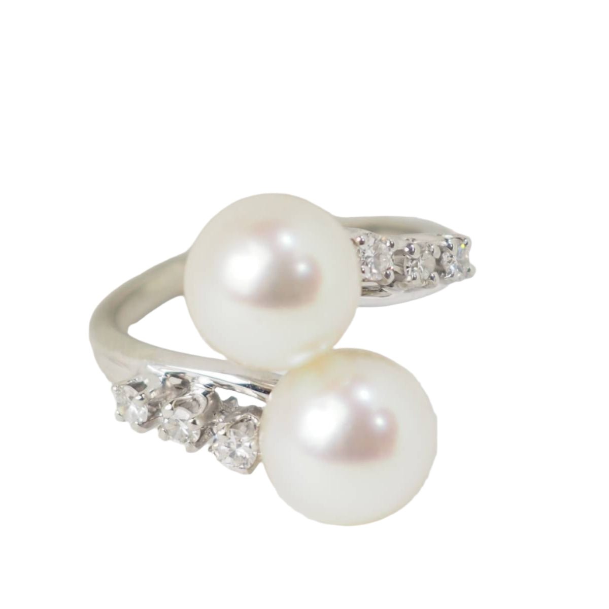 Bague Toi et Moi en or blanc, perles de culture et diamants - Castafiore