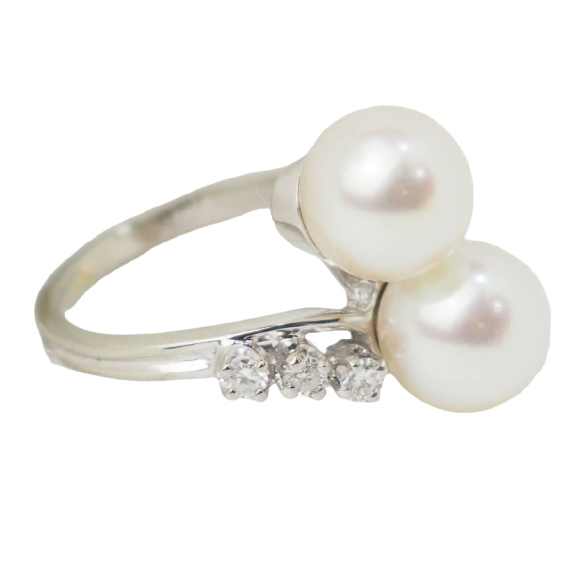 Bague Toi et Moi en or blanc, perles de culture et diamants - Castafiore