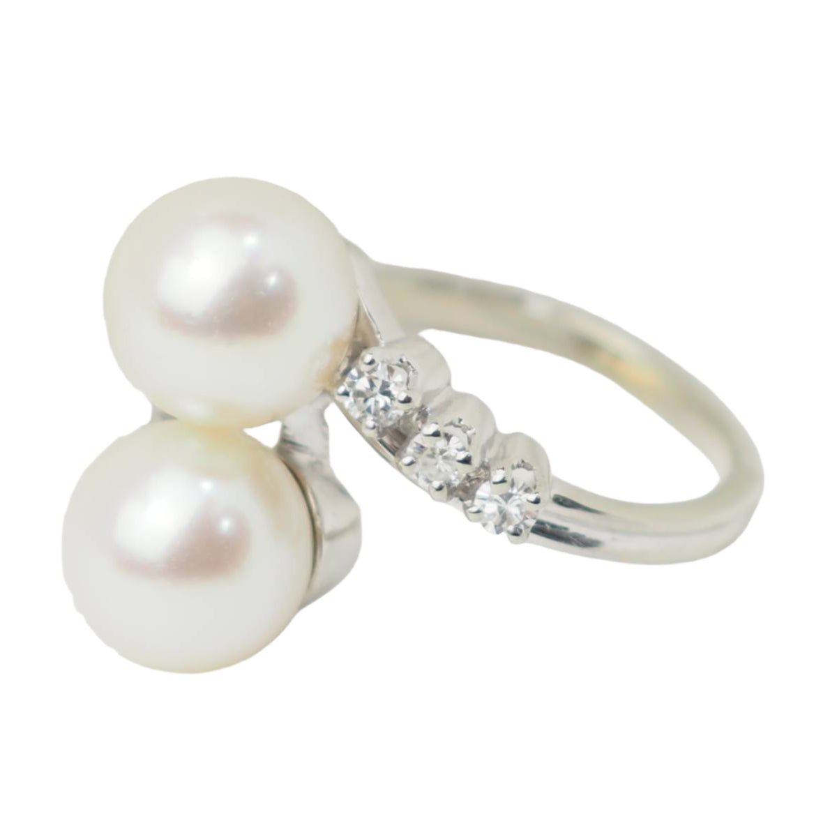 Bague Toi et Moi en or blanc, perles de culture et diamants - Castafiore
