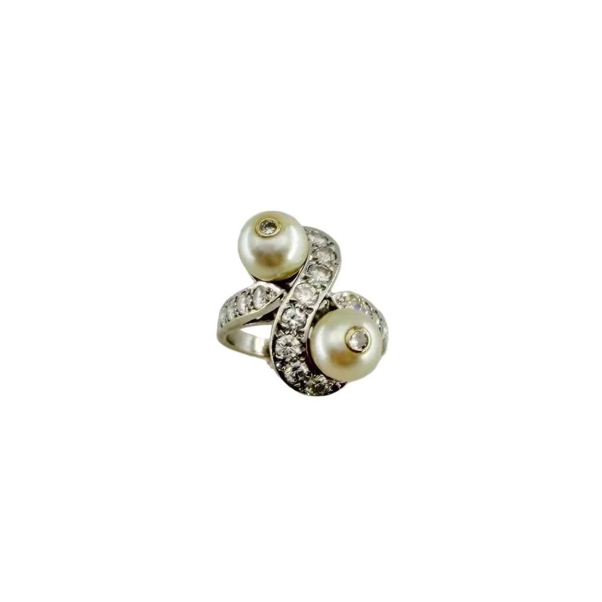 Bague Toi et Moi en or blanc, perles et diamants - Castafiore