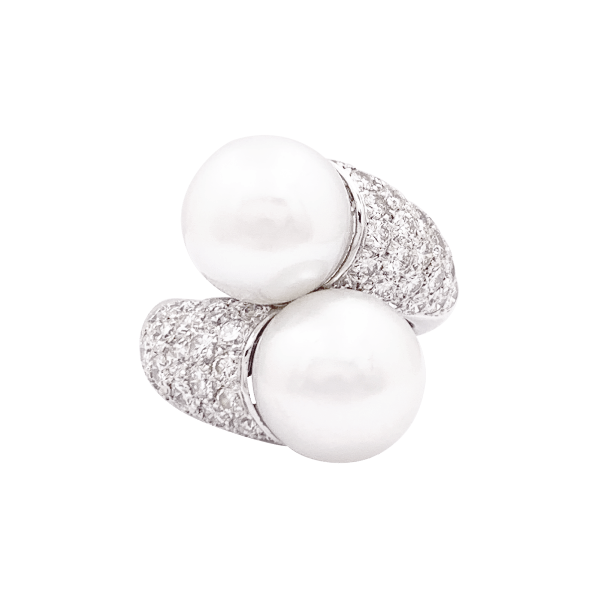 Bague Toi et Moi en or blanc, perles et diamants - Castafiore