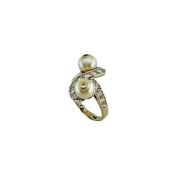 Bague Toi et Moi en or blanc, perles et diamants - Castafiore