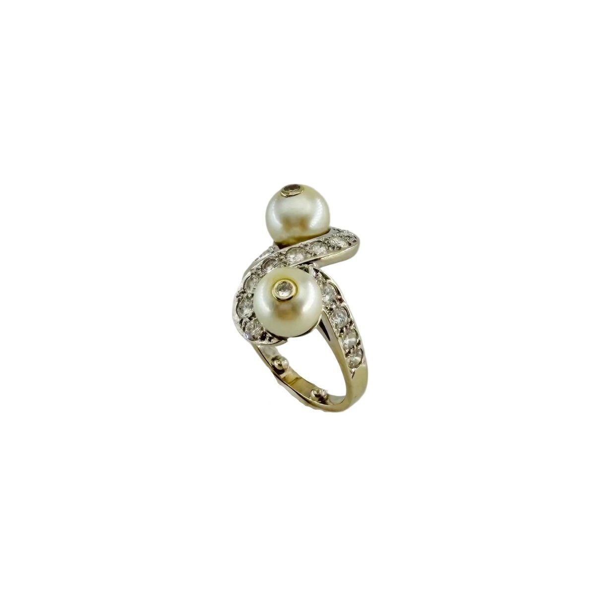 Bague Toi et Moi en or blanc, perles et diamants - Castafiore