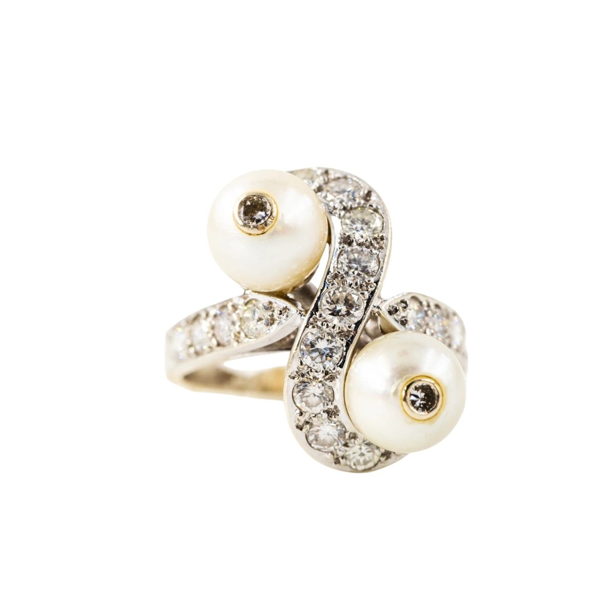 Bague Toi et Moi en or blanc, perles et diamants - Castafiore