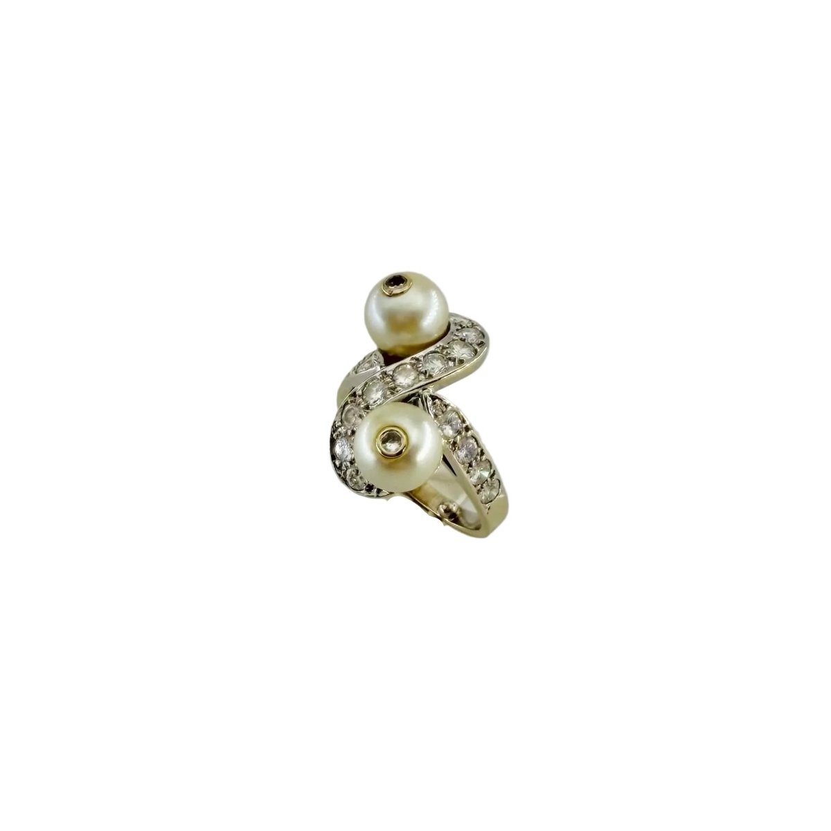 Bague Toi et Moi en or blanc, perles et diamants - Castafiore