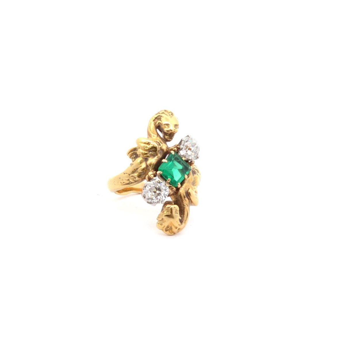 Bague Toi et Moi en or jaune, émeraude et diamants - Castafiore