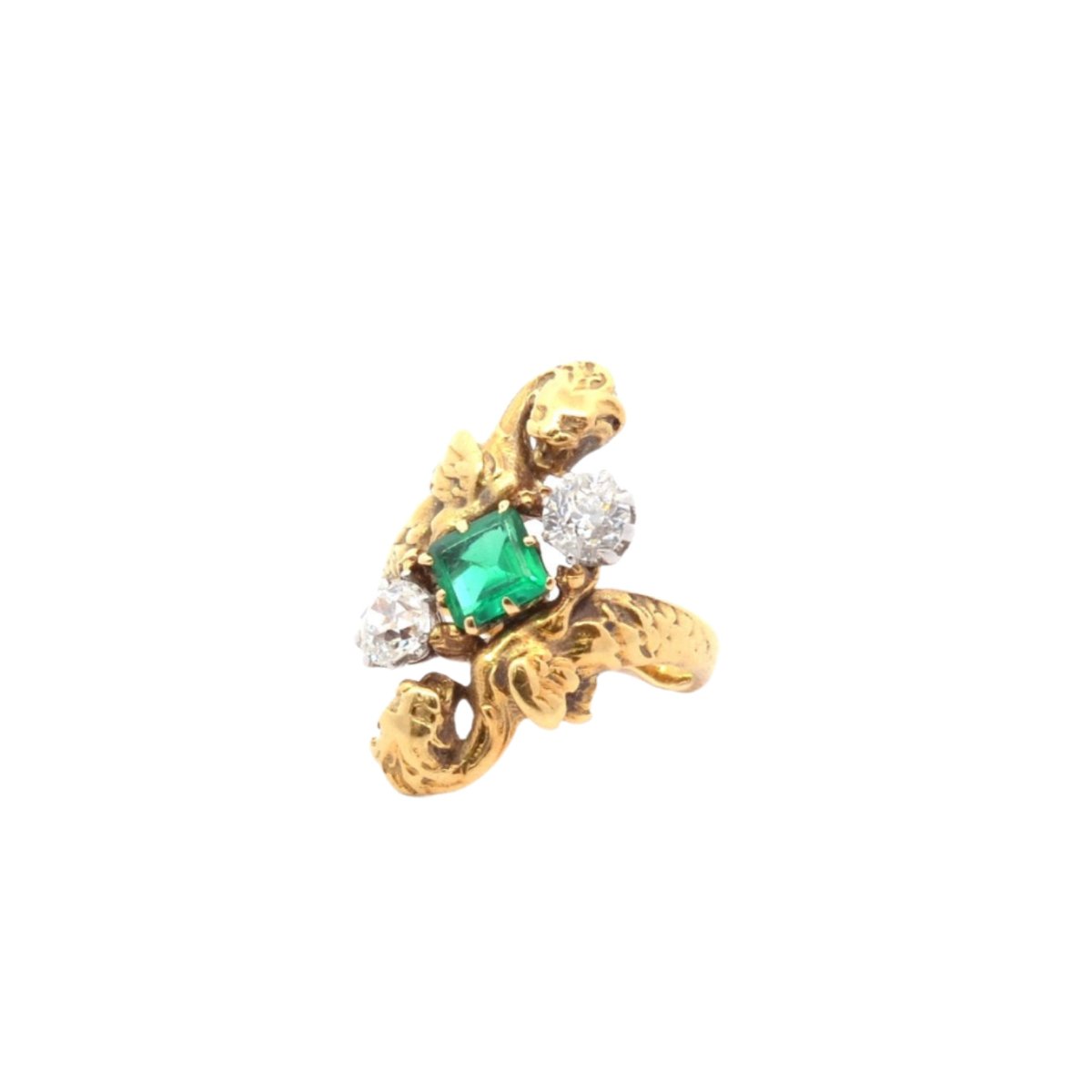 Bague Toi et Moi en or jaune, émeraude et diamants - Castafiore
