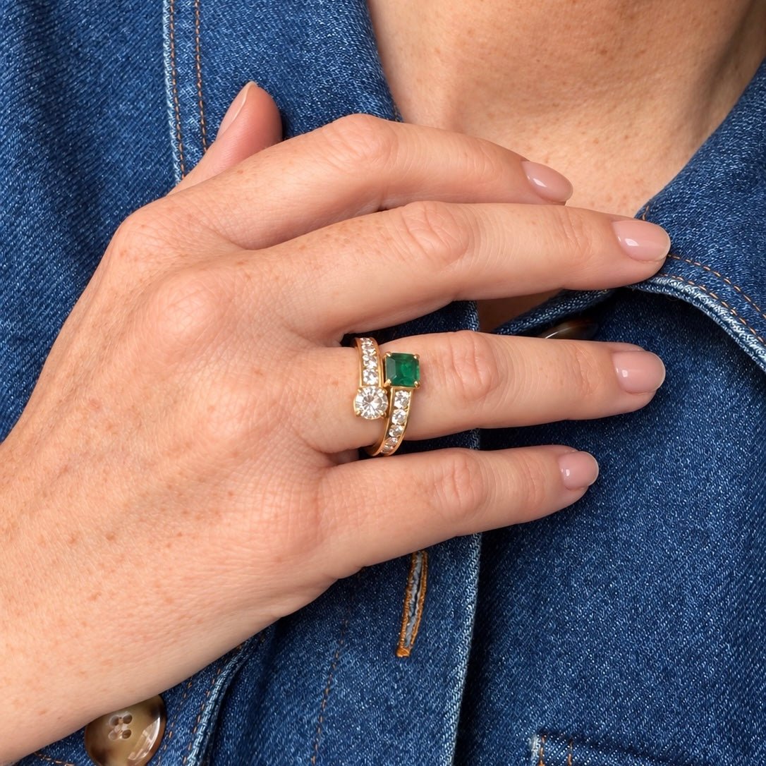 Bague toi et moi en or jaune et émeraude - Castafiore