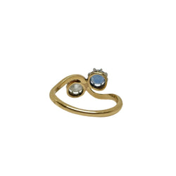 Bague Toi et Moi en or jaune, or blanc, saphir bleu et diamant - Castafiore