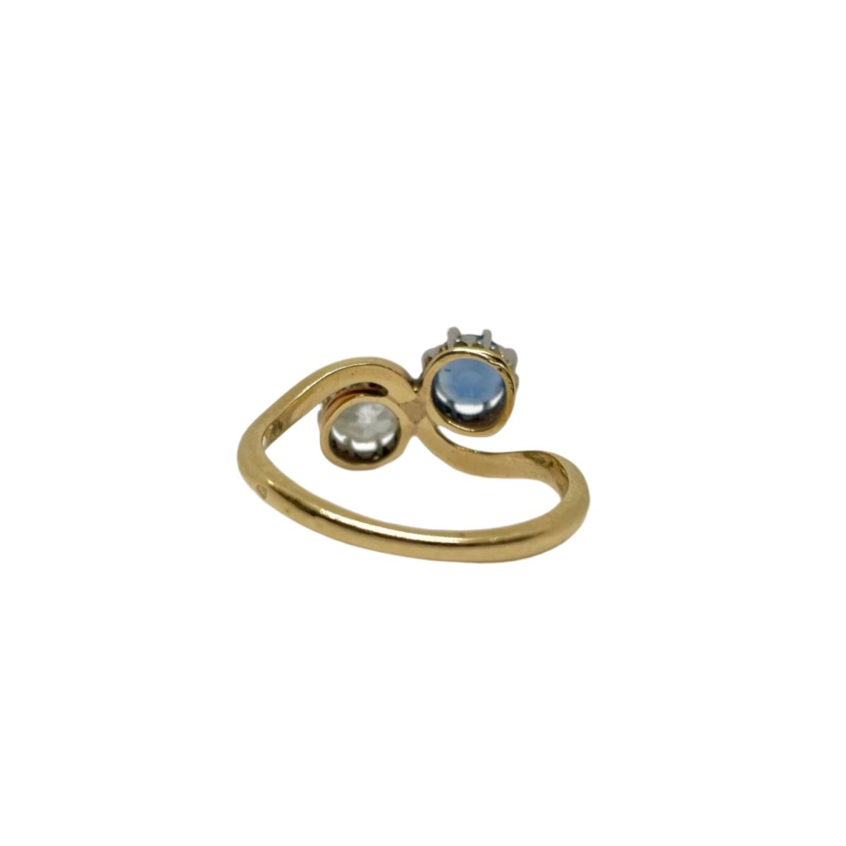 Bague Toi et Moi en or jaune, or blanc, saphir bleu et diamant - Castafiore