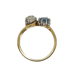 Bague Toi et Moi en or jaune, or blanc, saphir bleu et diamant - Castafiore