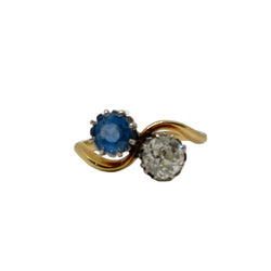 Bague Toi et Moi en or jaune, or blanc, saphir bleu et diamant - Castafiore