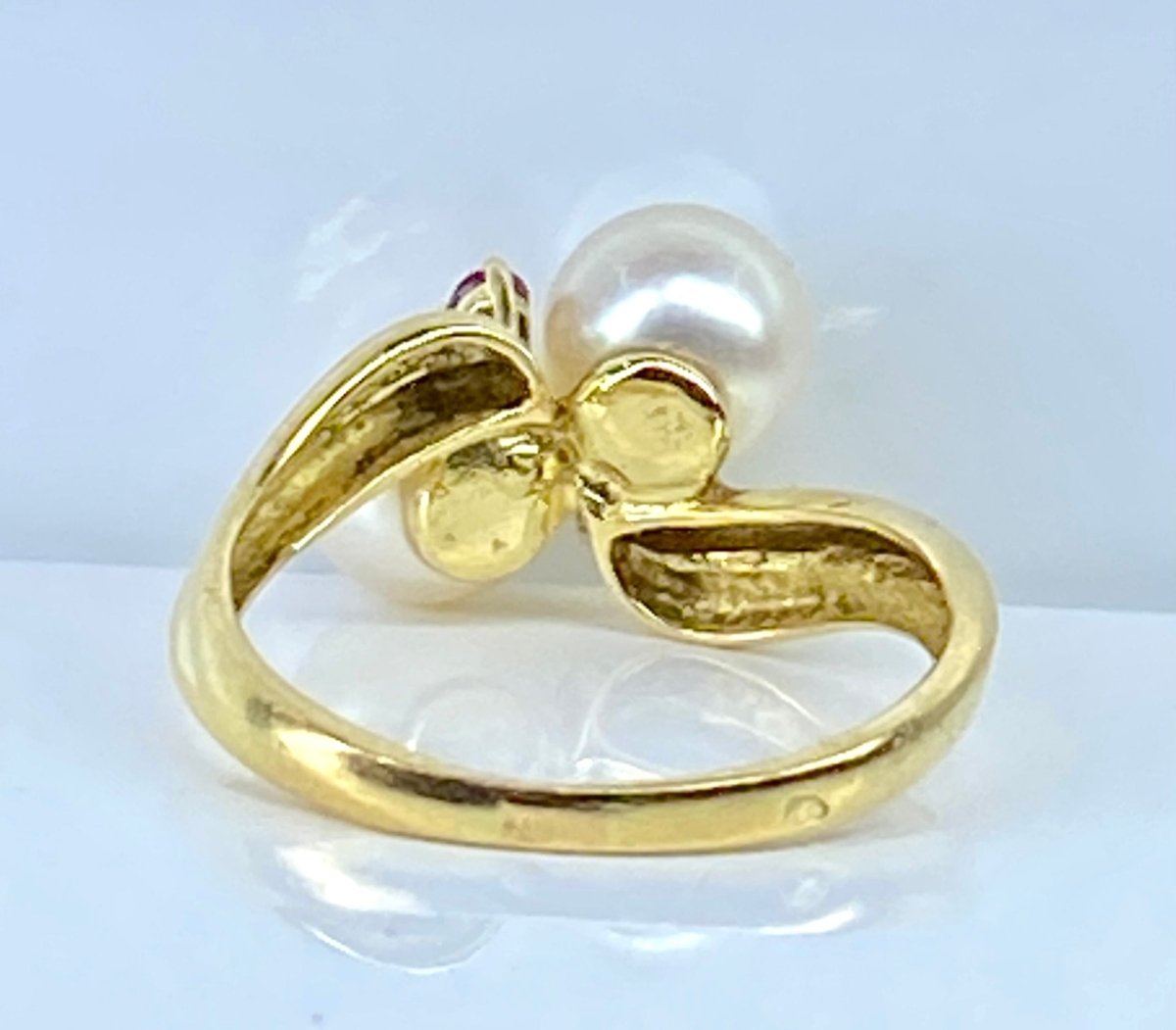 Bague toi et moi en or jaune perles et rubis - Castafiore