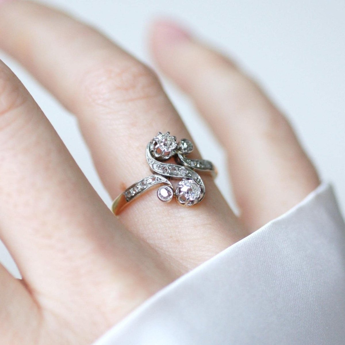 Bague Toi et Moi en or jaune, platine, et diamants - Castafiore