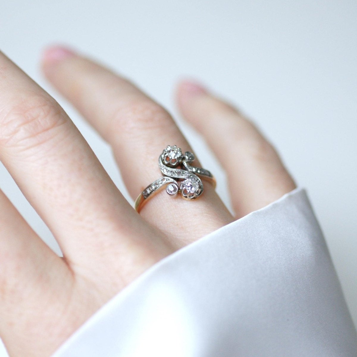 Bague Toi et Moi en or jaune, platine, et diamants - Castafiore