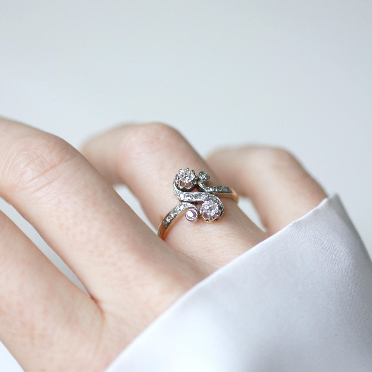 Bague Toi et Moi en or jaune, platine, et diamants - Castafiore