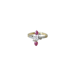 Bague Toi et Moi en or jaune, platine, rubis, et diamants - Castafiore