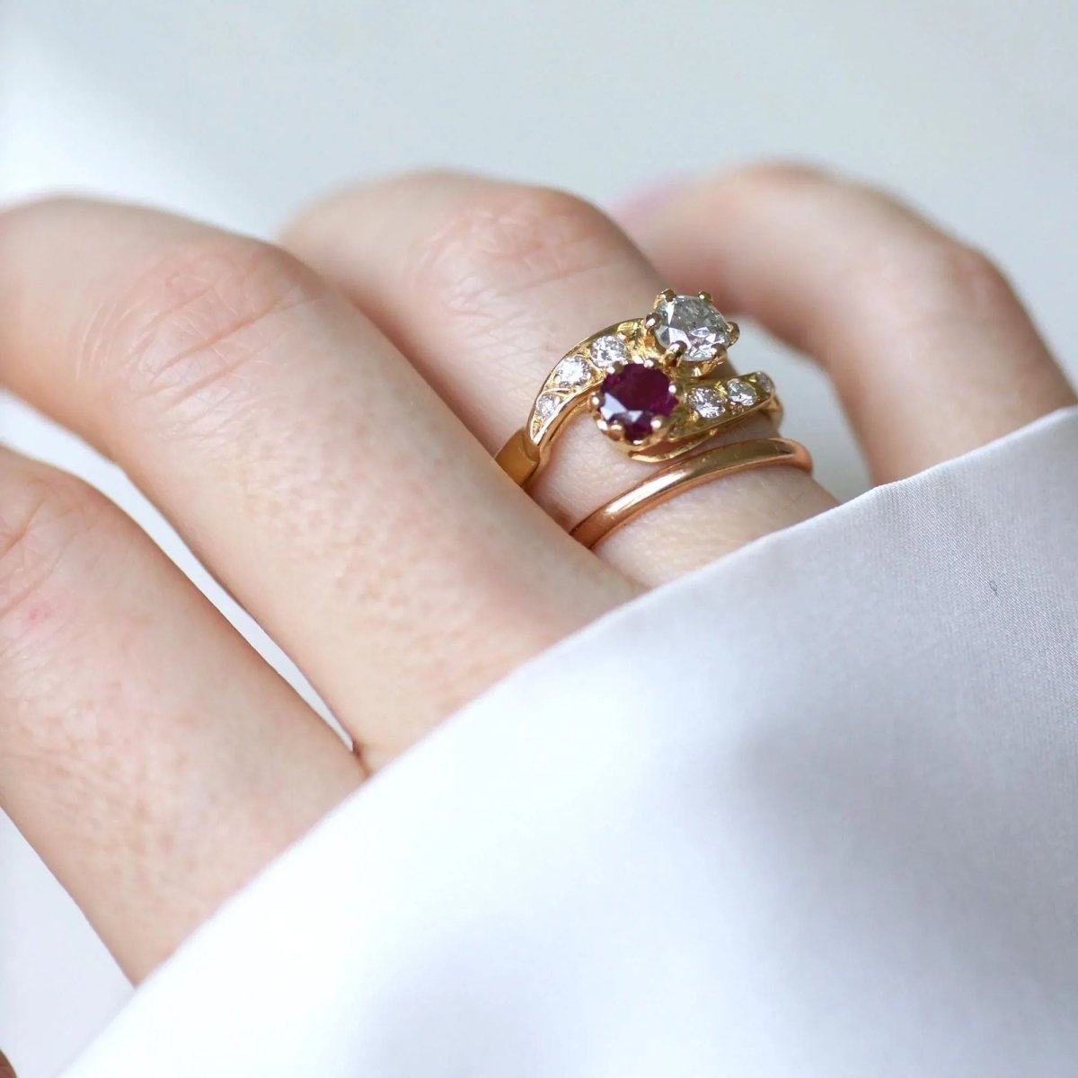 Bague Toi et Moi en or jaune, rubis et diamants - Castafiore