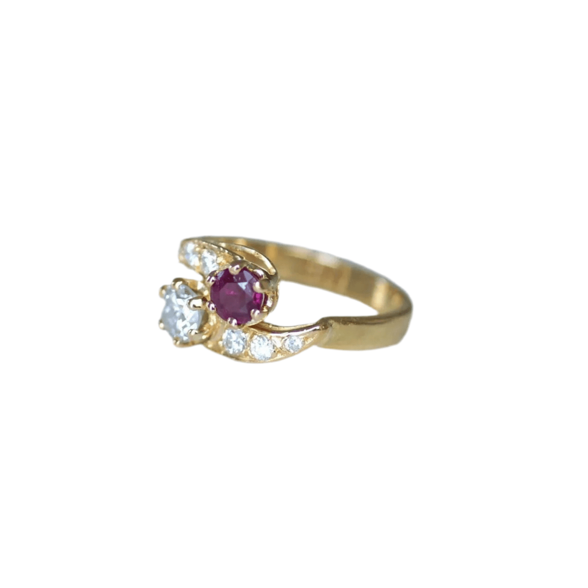 Bague Toi et Moi en or jaune, rubis et diamants - Castafiore