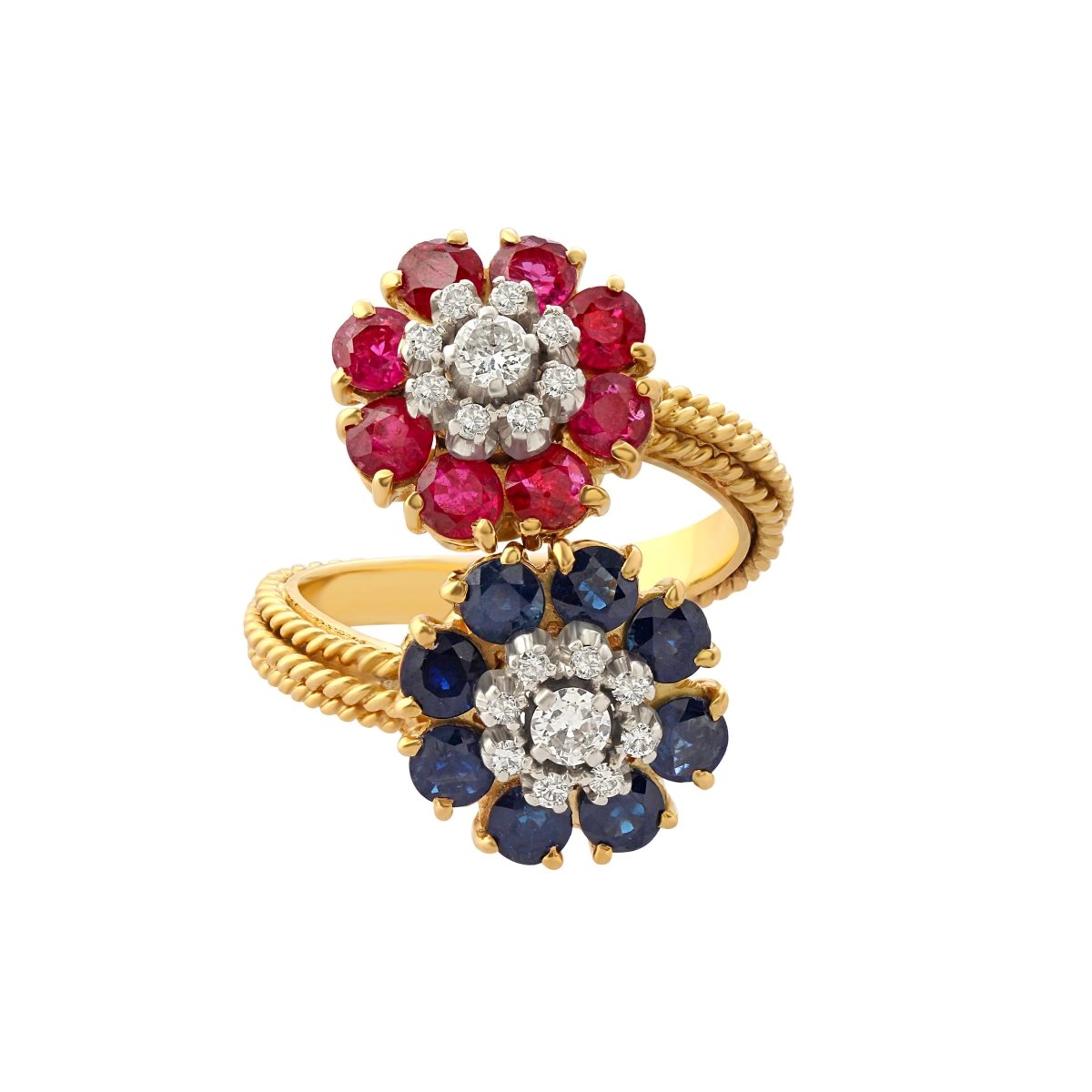 Bague Toi et Moi en or jaune, rubis et saphirs - Castafiore