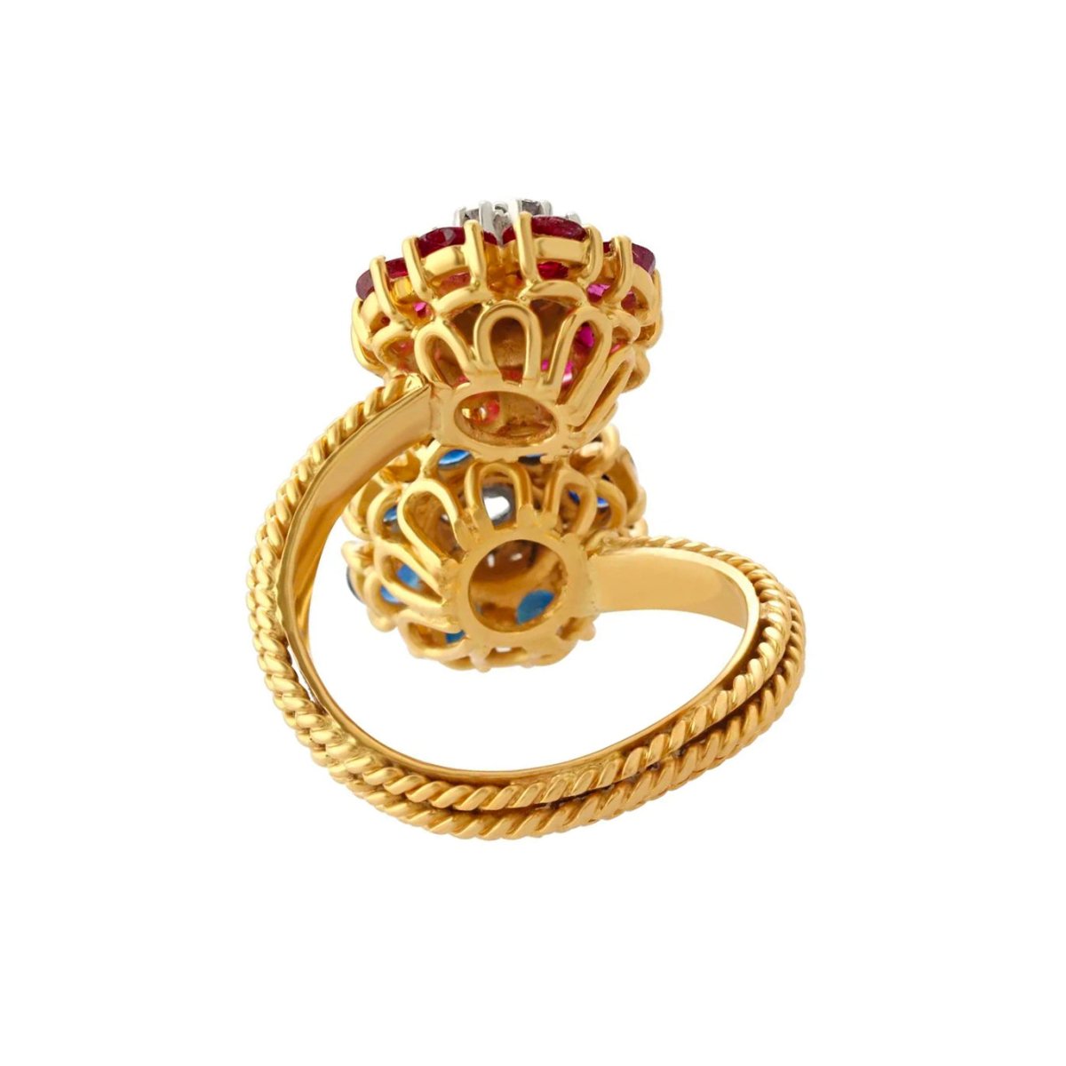 Bague Toi et Moi en or jaune, rubis et saphirs - Castafiore