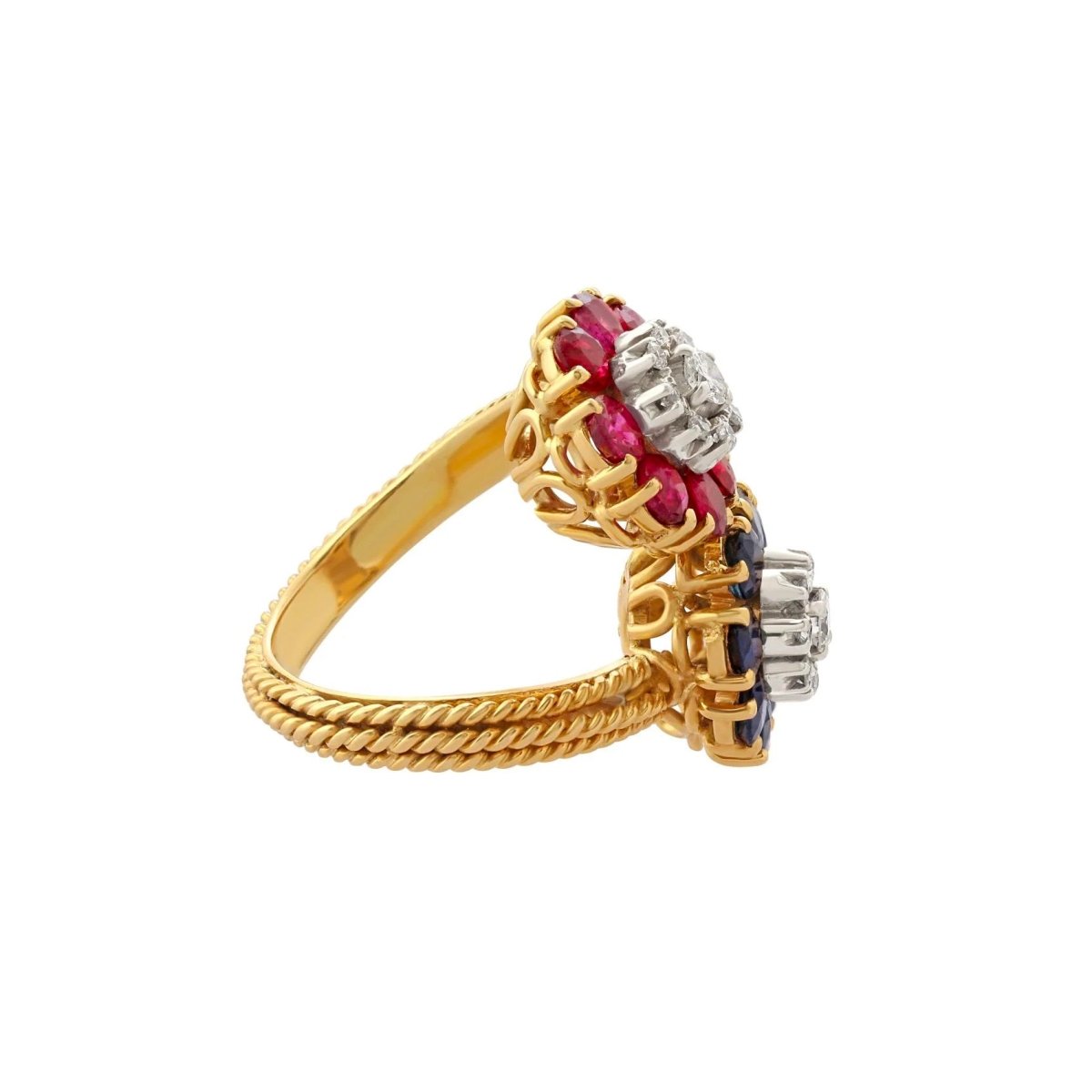 Bague Toi et Moi en or jaune, rubis et saphirs - Castafiore