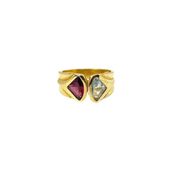 Bague Toi et Moi en or jaune, tourmaline et aigue - marine - Castafiore