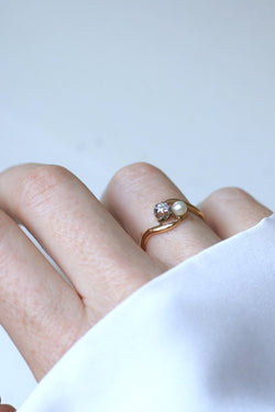 Bague Toi et Moi en Or Platine Perle et Diamant - Castafiore