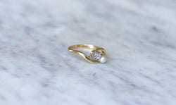 Bague Toi et Moi en Or Platine Perle et Diamant - Castafiore